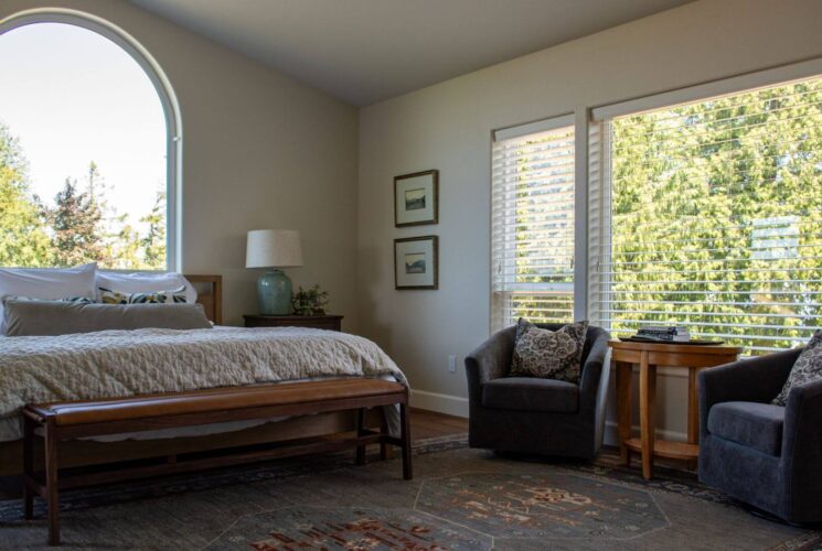 Salish suite view of bed and sitting area