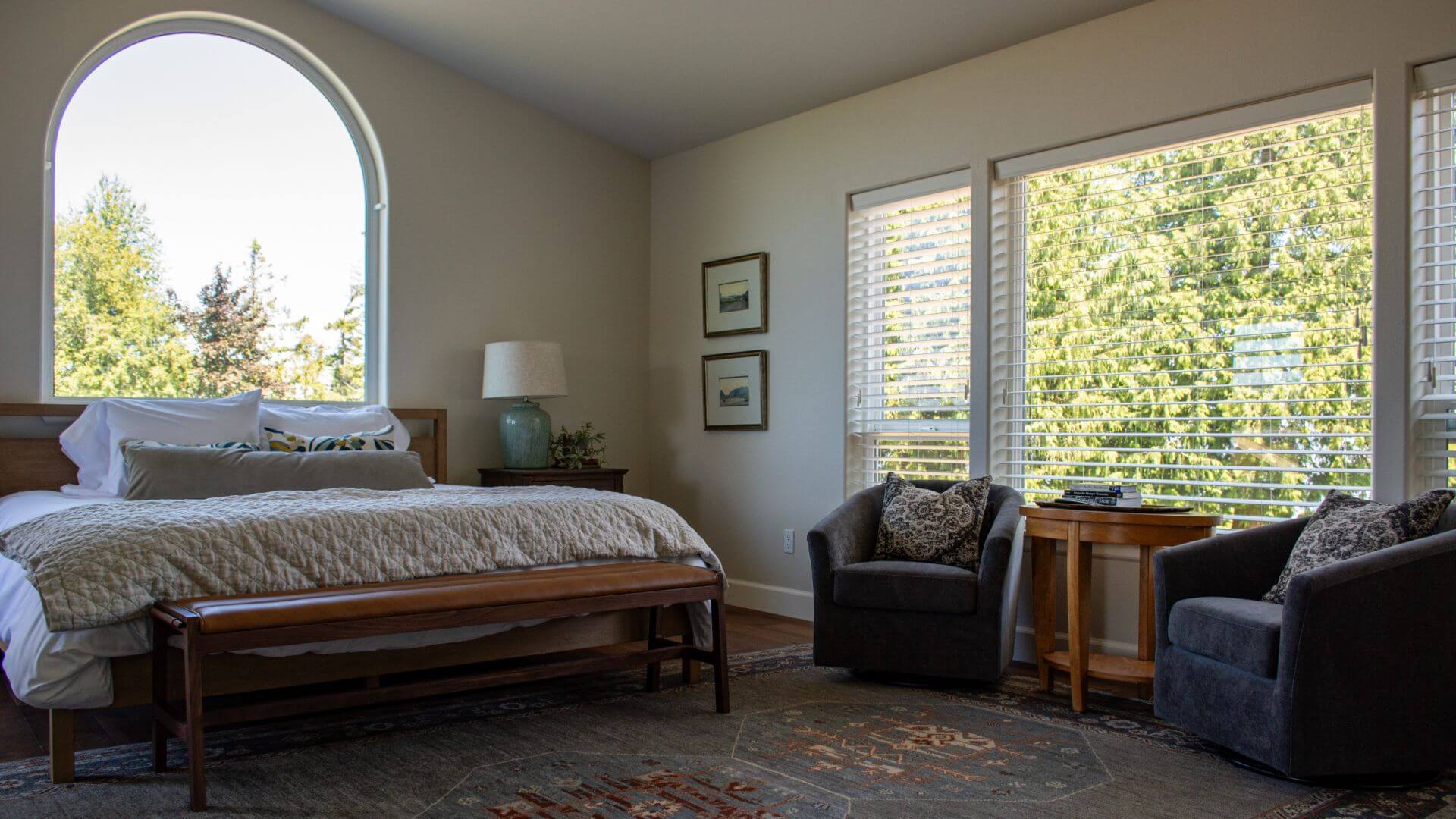 Salish suite view of bed and sitting area